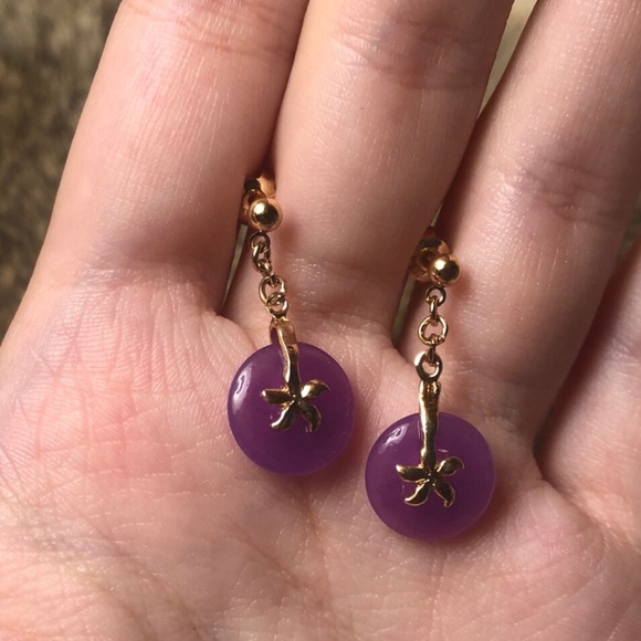 Gold filled purple jade ring earrings - Picture 2 of 3